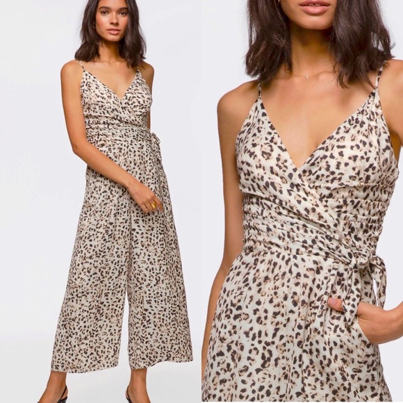Greylin Tasha Leopard Print Wrap Front Jumpsuit in Leopard. Size XS. NWOT - Picture 1 of 14